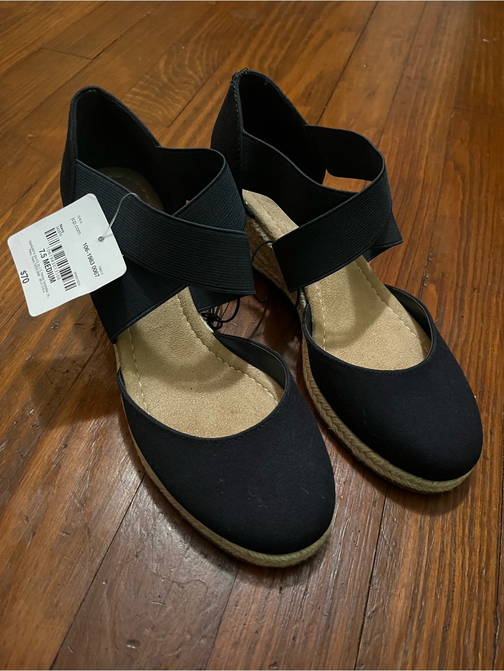NWT St. John’s Bay Women's Navy Espadrille Wedges with Elastic Cross Strap